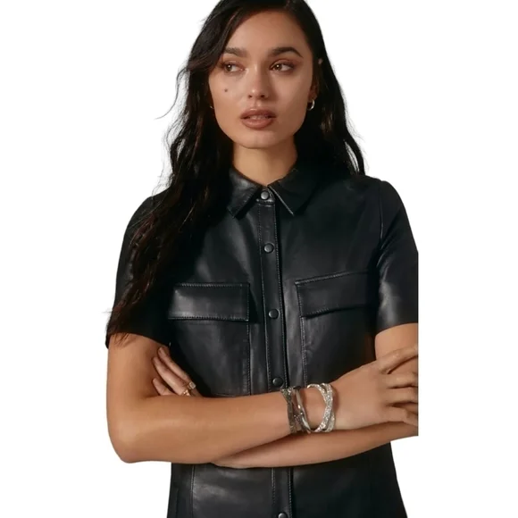 Walter Baker Finley Black Leather Mini Shirt Dress, NWOT Walter Baker Finley Black Leather Mini Shirt Dress, NWOT